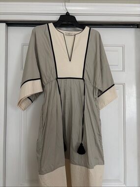 Tory Burch Sand and Cream Tunic Dress with Black Trim